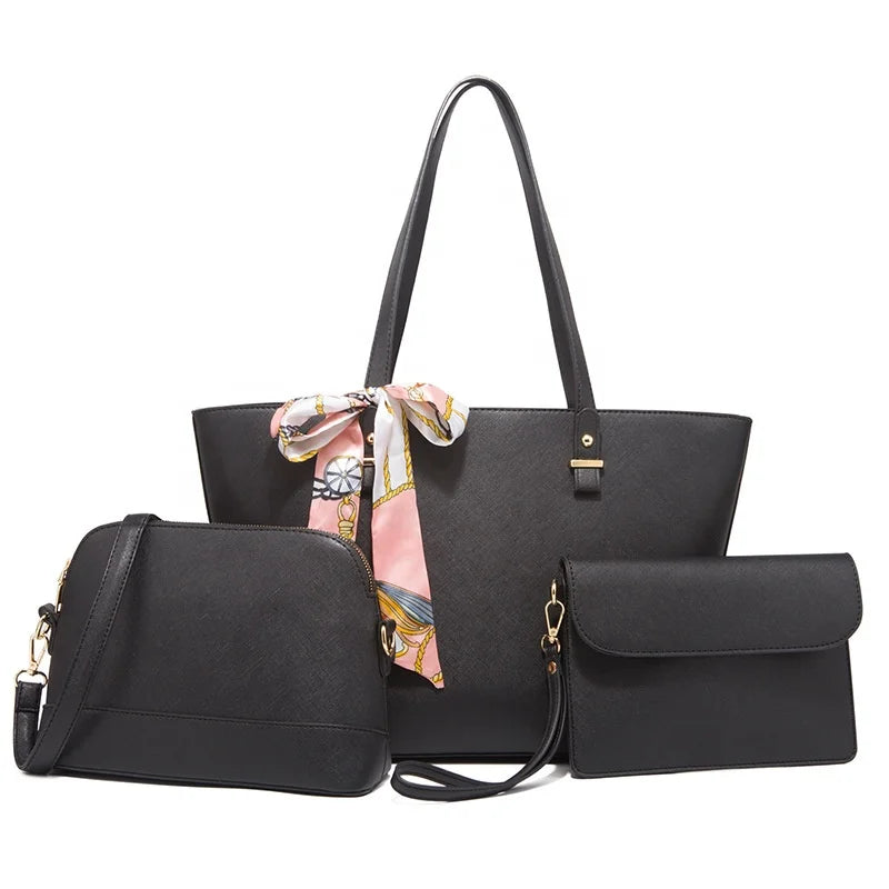 Large 3 Piece Handbag Set with Satin Bow