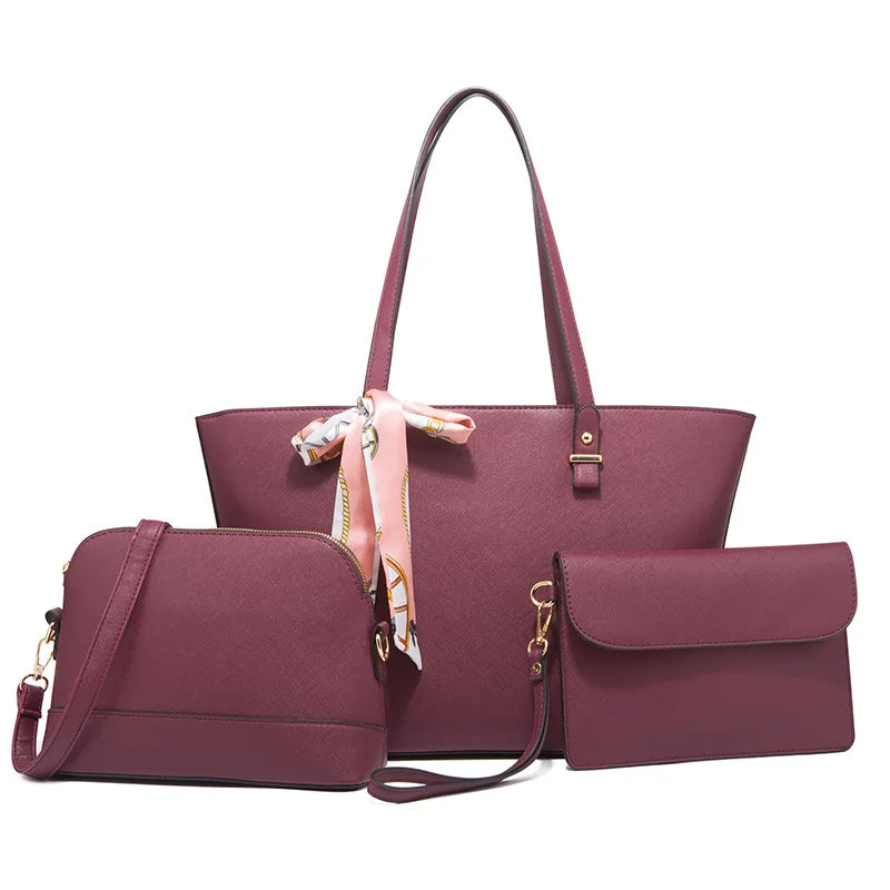 Large 3 Piece Handbag Set with Satin Bow