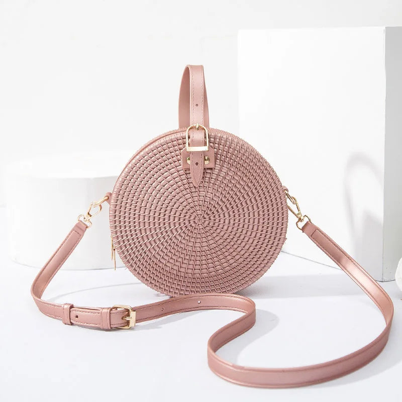 Latest One-Shoulder Diagonal Woven Round Bag