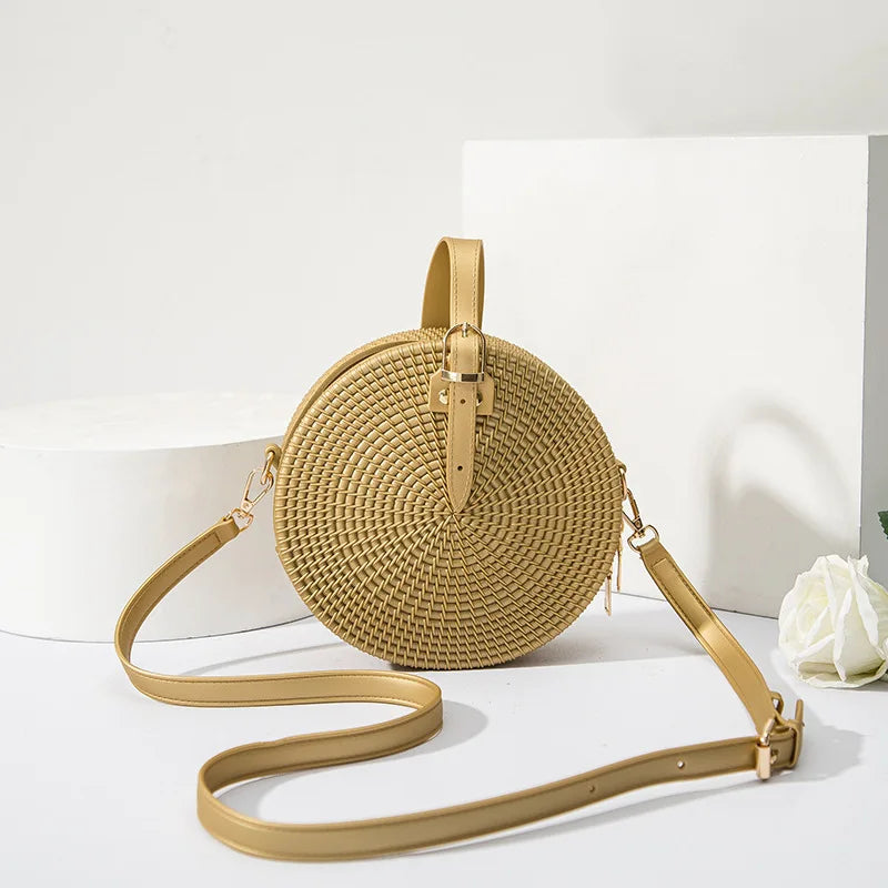 Latest One-Shoulder Diagonal Woven Round Bag