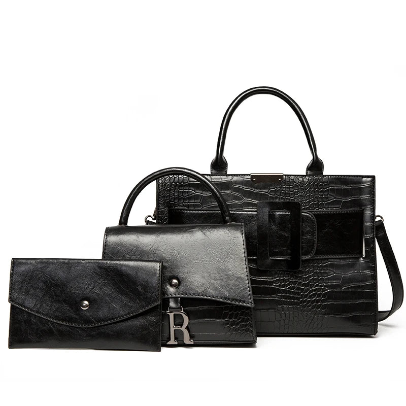 3 Piece Crocodile Pattern PU Leather Set