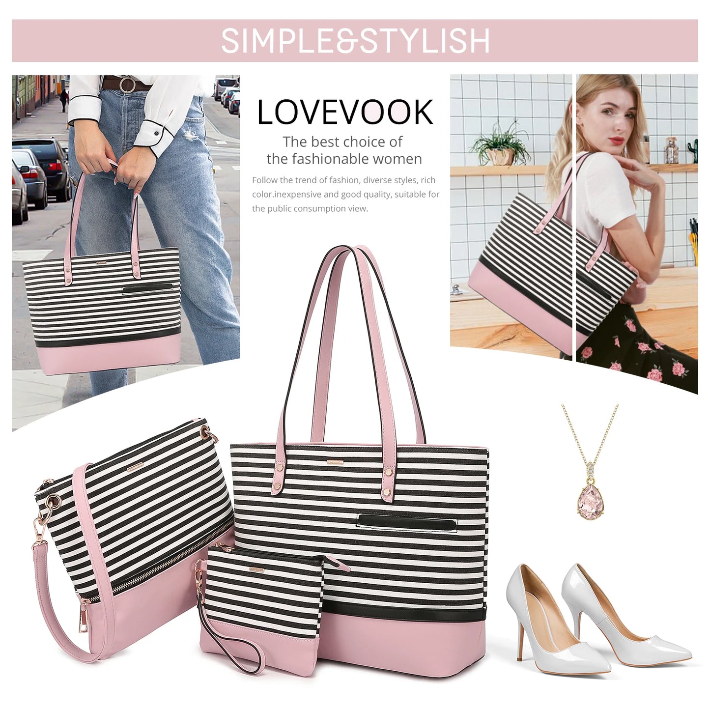 Lovevook 3 Piece Stripe Handbag Set