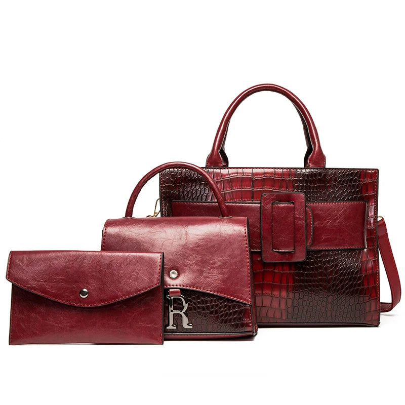 3 Piece Crocodile Pattern PU Leather Set
