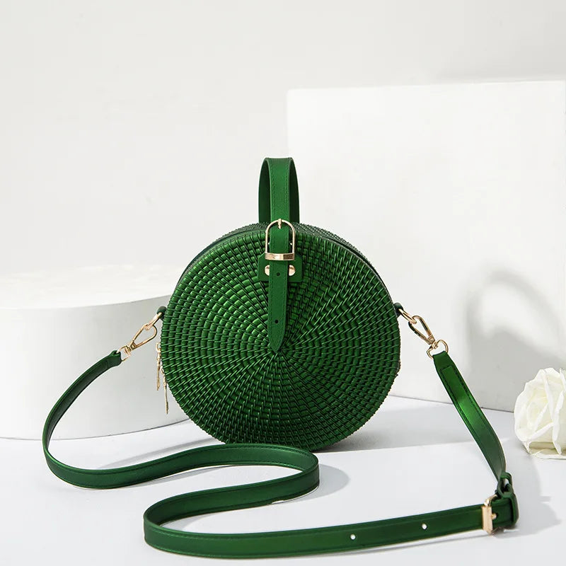 Latest One-Shoulder Diagonal Woven Round Bag