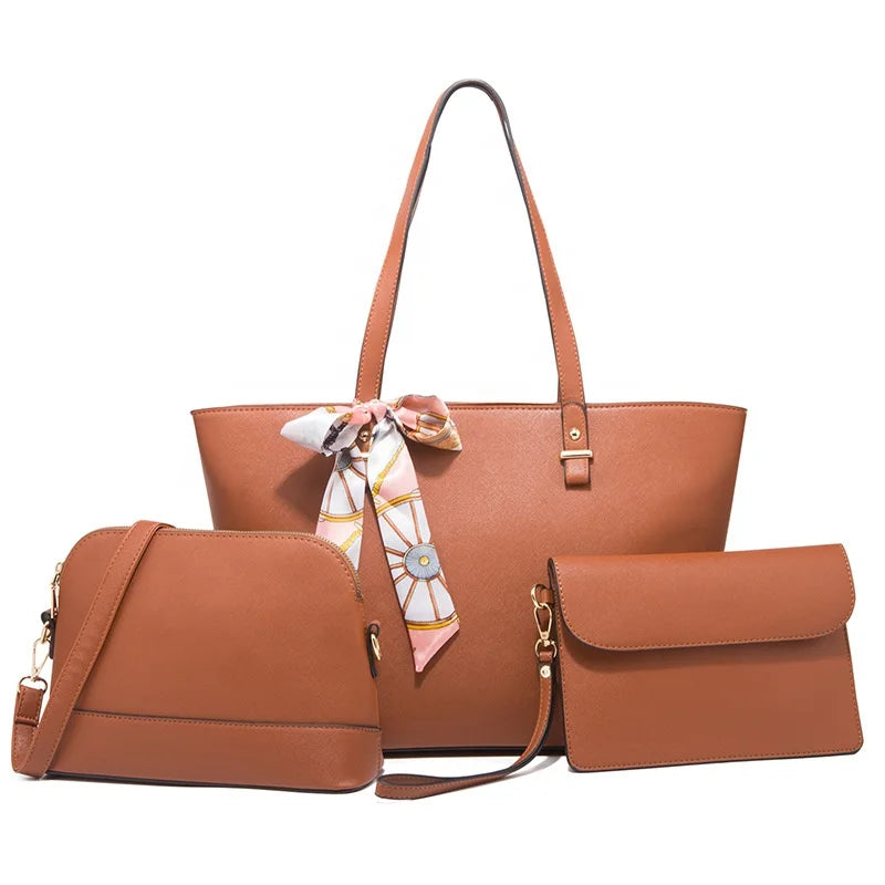 Large 3 Piece Handbag Set with Satin Bow