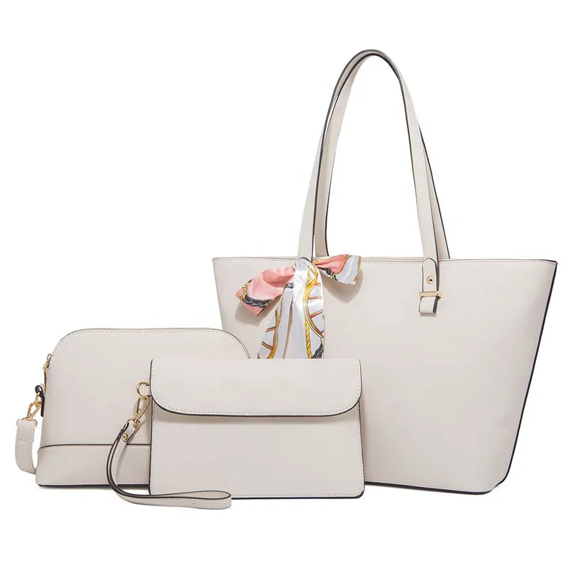 Large 3 Piece Handbag Set with Satin Bow