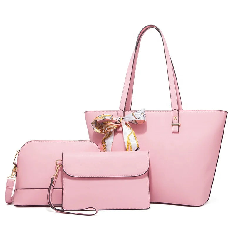 Large 3 Piece Handbag Set with Satin Bow