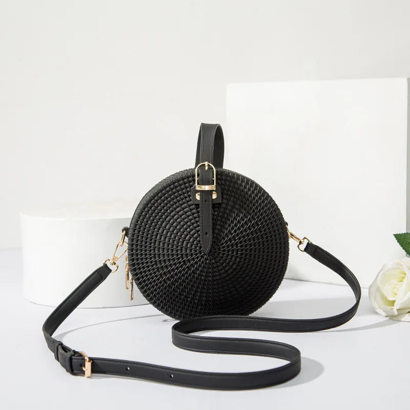 Latest One-Shoulder Diagonal Woven Round Bag