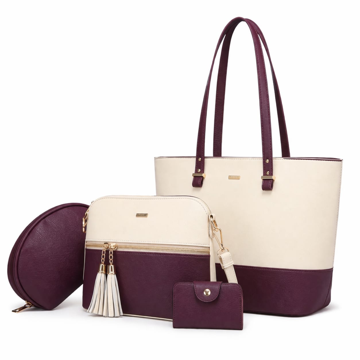 Two Tone 4 Piece Handbag Set