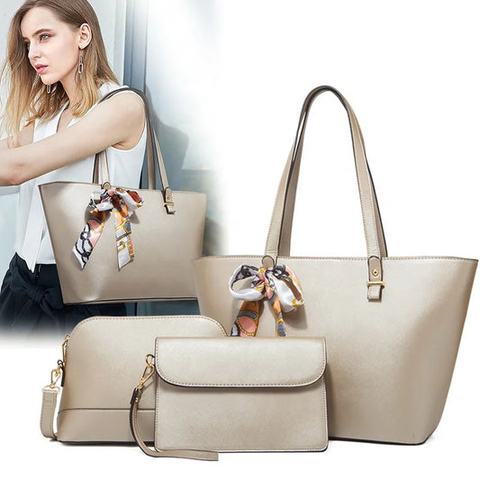 Large 3 Piece Handbag Set with Satin Bow