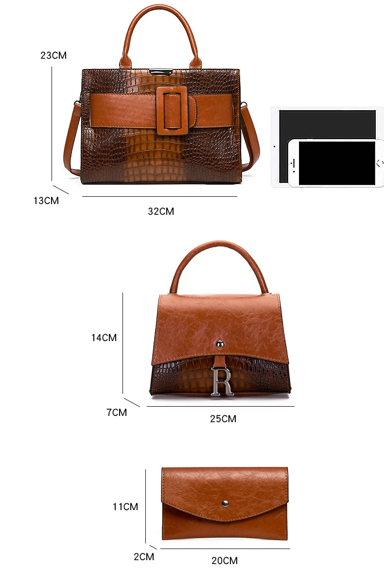 3 Piece Crocodile Pattern PU Leather Set