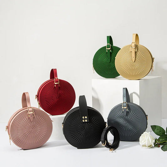 Latest One-Shoulder Diagonal Woven Round Bag