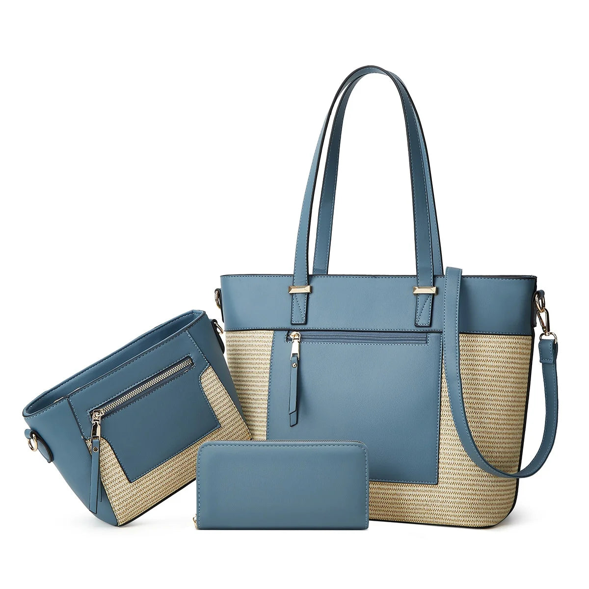 3 Piece Set New Women's Trend Large Weaving Handbag