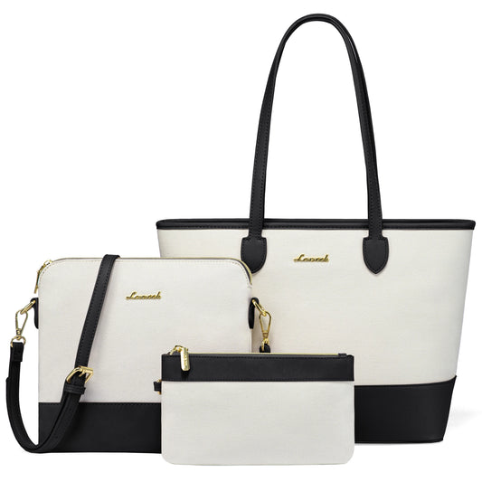 3 Piece LOVEVOOK Designer PU Leather & Canvas Handbag Set