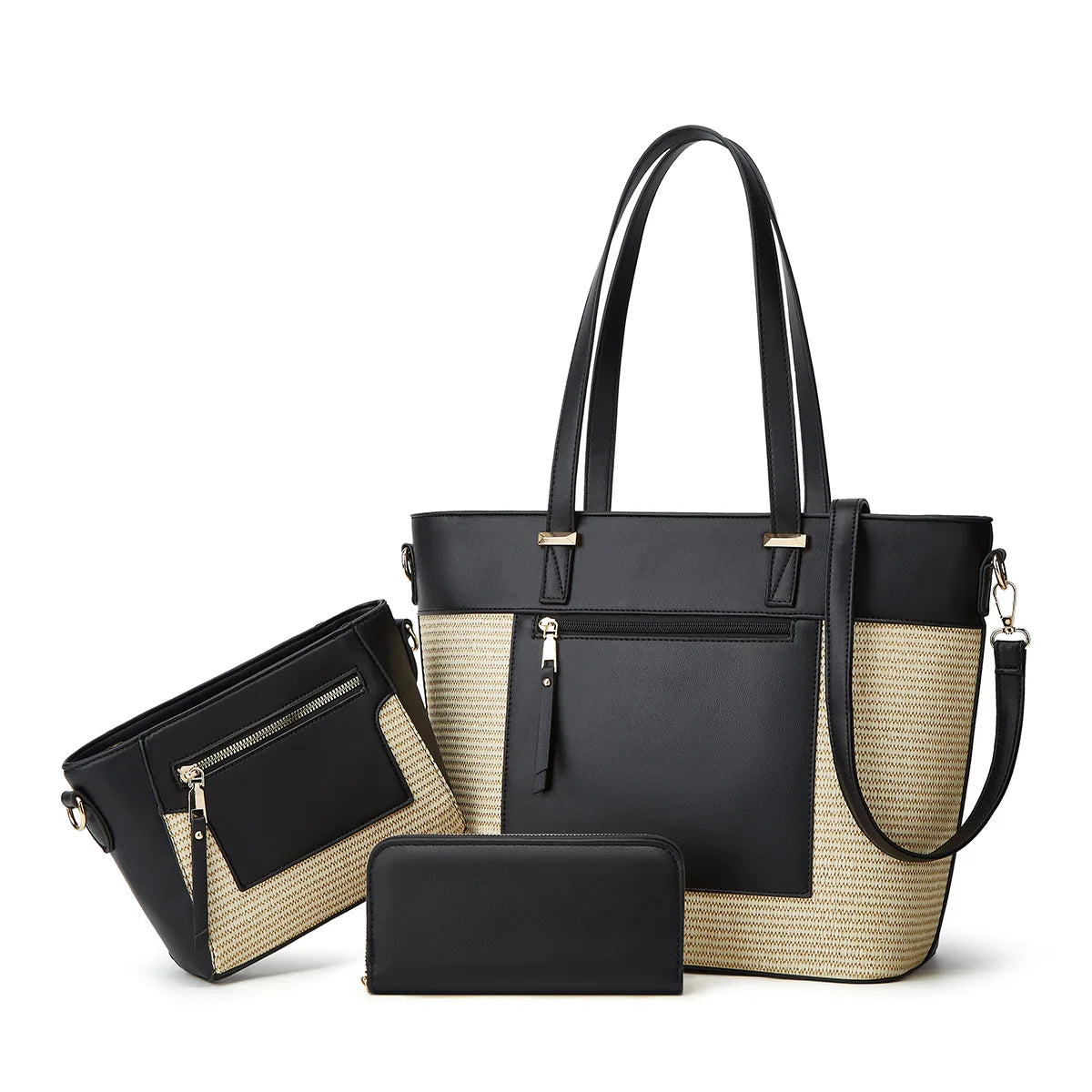 3 Piece Set New Women's Trend Large Weaving Handbag