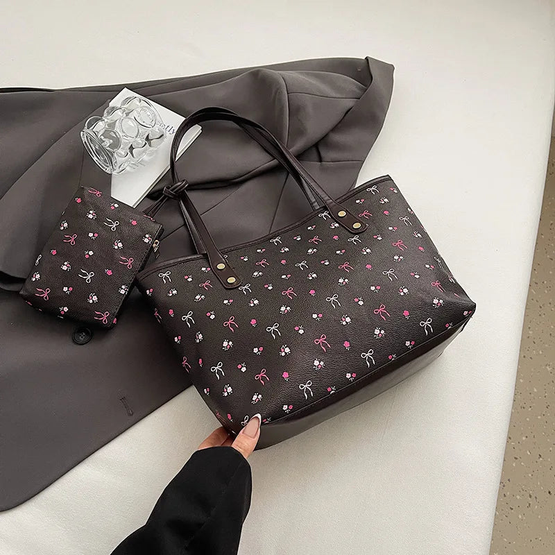 Elegant Polyester Bow Print Versatile Tote Bag Single Shoulder