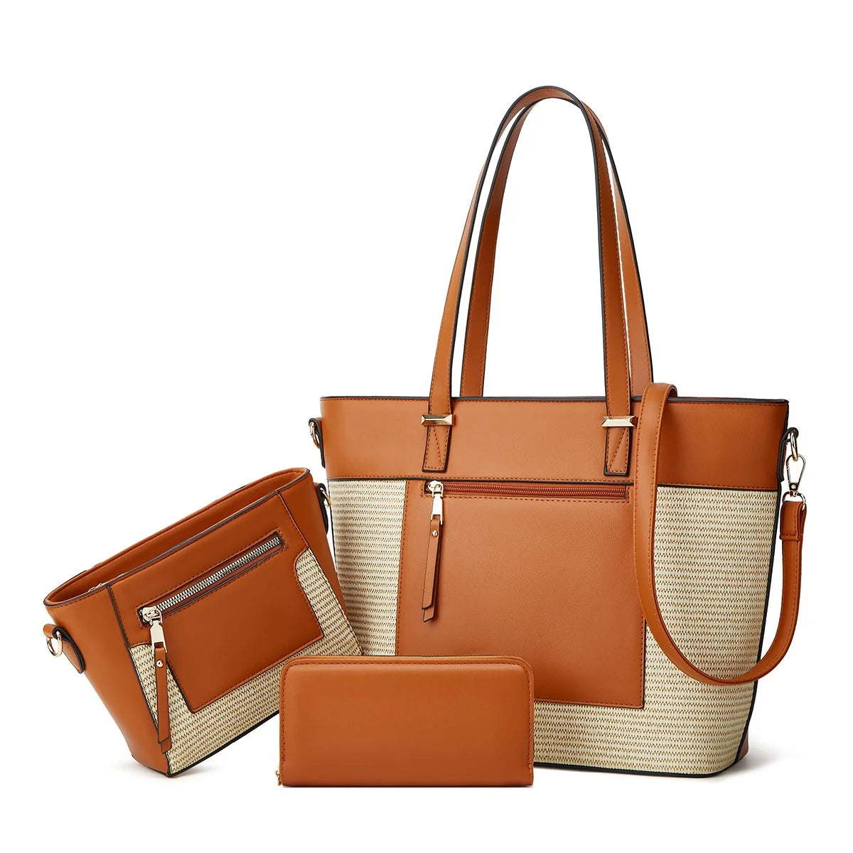 3 Piece Set New Women's Trend Large Weaving Handbag