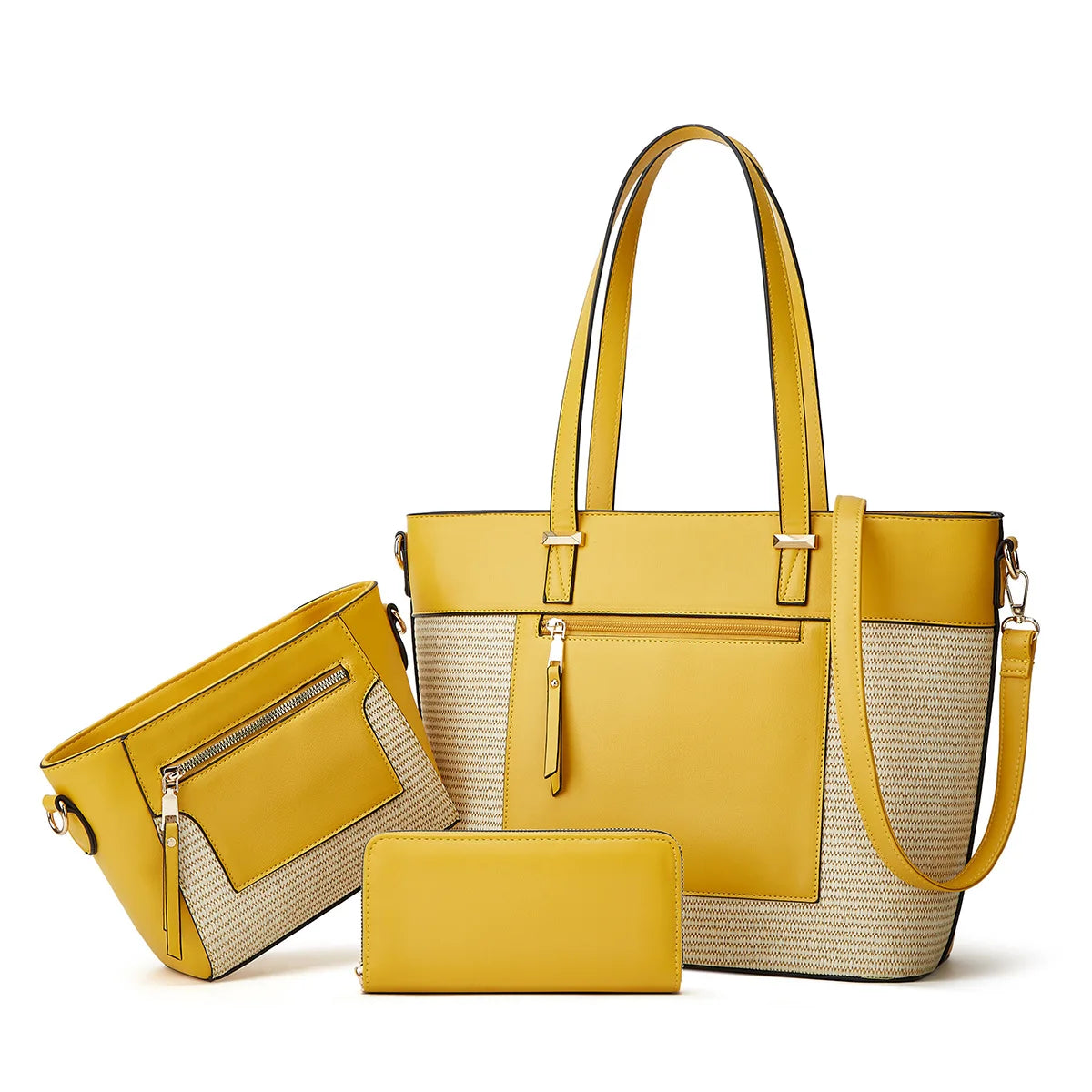 3 Piece Set New Women's Trend Large Weaving Handbag