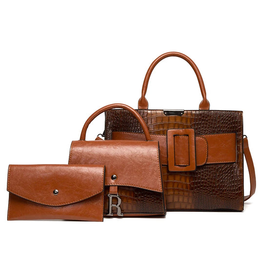3 Piece Crocodile Pattern PU Leather Set
