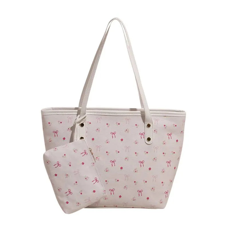 Elegant Polyester Bow Print Versatile Tote Bag Single Shoulder