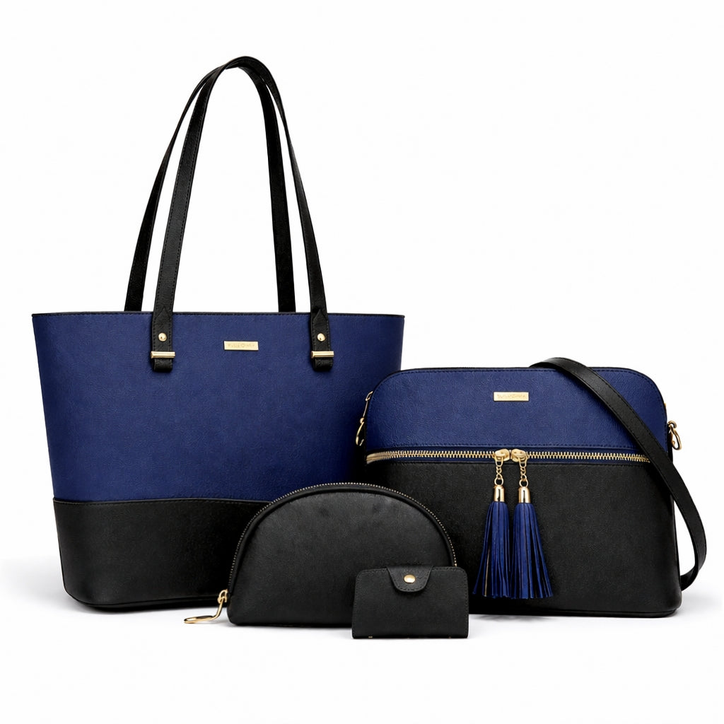 Two Tone 4 Piece Handbag Set