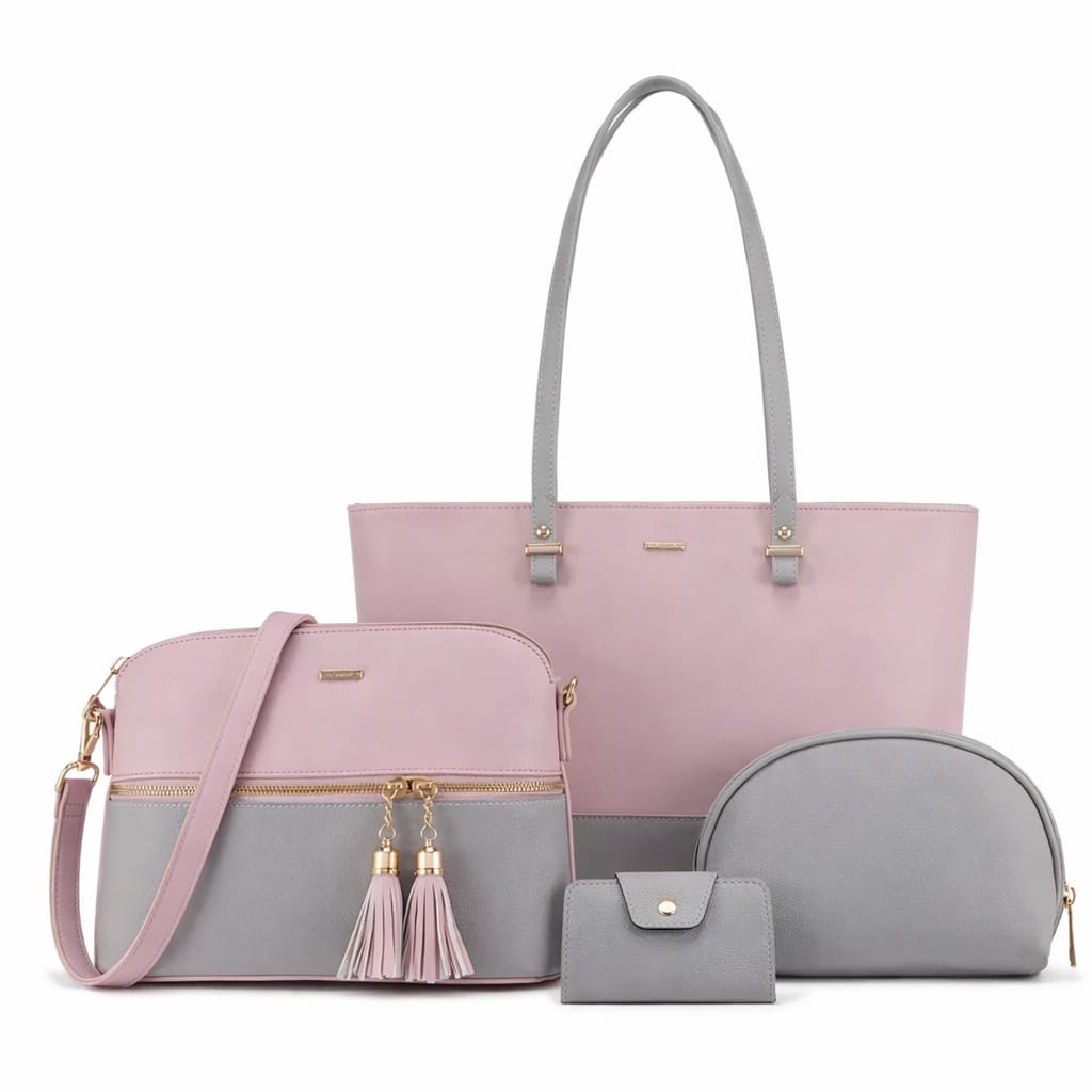 Two Tone 4 Piece Handbag Set