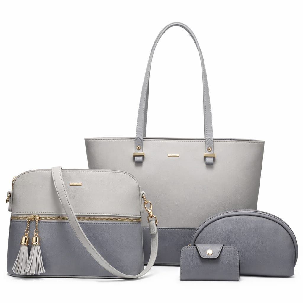 Two Tone 4 Piece Handbag Set