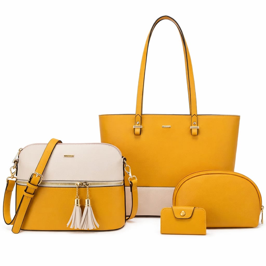 Two Tone 4 Piece Handbag Set